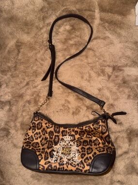 Juicy Couture Leopard Print Shoulder Bag with Embroidered Crest